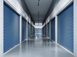 Storage,Facilities,With,Blue,Doors.,Interior,Units.,3d,Rendering